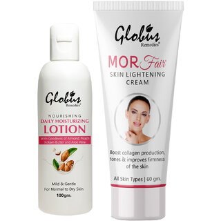                       Globus Naturals Glow & Go Body Care Combo Daily Moisturzing Lotion & Morfair Cream  (Combo of 2)                                              