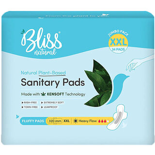 BLISSNATURAL Organic Sanitary Pads For Women  Jumbo Pack  Size - XXL  Pack Of 30 Pads