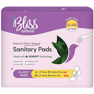 Bliss Natural Organic Sanitary Pads For Women  Jumbo Mix pack  Size - XL,XXL  Pack Of 32 Pads