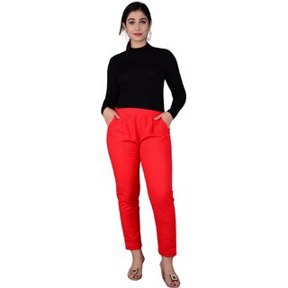 YUVAA Women's Regular Fit COTTON PANT ,Stunning Outfit with Boutique Dress Designs, Stylish Party Dresses(RED) |S|