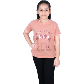                       Kid Kupboard Cotton Girls T-Shirt, Orange, Half-Sleeves, Crew Neck, 7-8 Years KIDS5624                                              