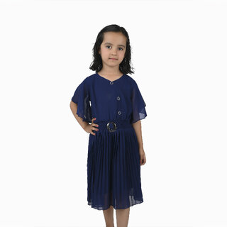                       Kid Kupboard Cotton Girls A-Line Frock, Dark Blue, Half-Sleeves, V Neck, 5-6 Years KIDS5636                                              