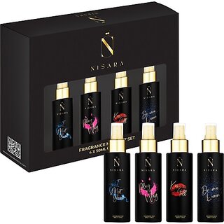                      Nisara Pack of 4 Fragrance Body Mist Gift Set For Women 4 X 50 ML Body Mist - For Women (200 ml, Pack of 4)                                              