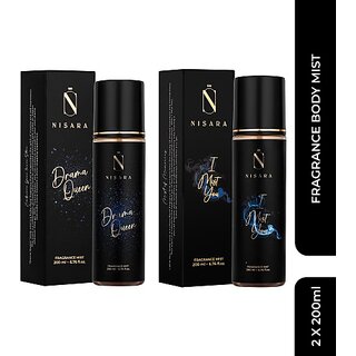                       Nisara I Mist You & Drama Queen Fragrance Body Mist (2x200ml) Body Mist - For Women (400 ml, Pack of 2)                                              