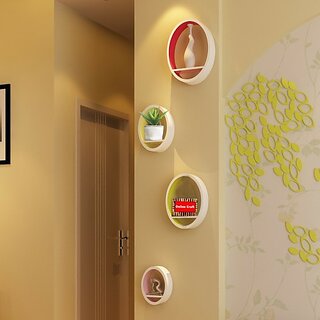                       Onlinecraft Wooden Wall Shelf Round Wala (Multi Color) Wooden Wall Shelf (Number Of Shelves - 4, Multicolor)                                              