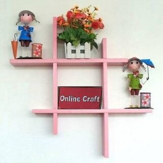                      Onlinecraft Wooden Wall Shelf Mota Plus ( Pink) Wooden Wall Shelf (Number Of Shelves - 6, Pink)                                              