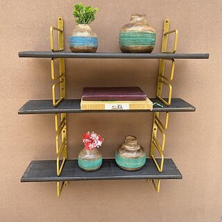 Onlinecrafts Wooden Wall Self Wooden Wall Shelf (Number Of Shelves - 3, Black, Gold) Onlinecrafts Wooden Wall Self Wooden Wall Shelf (Number Of Shelves - 3, Black, Gold)