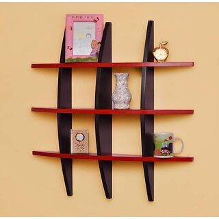                       Onlinecrafts Wooden Wall Shelf Wooden Wall Shelf (Number Of Shelves - 12, Black, Red, Red)                                              