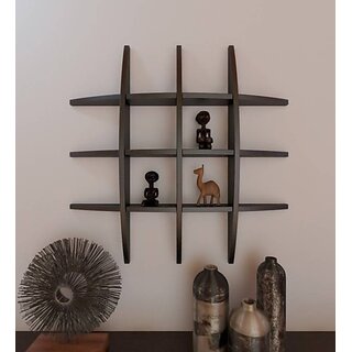                      Onlinecraft Rack Shelf Wooden Wall Shelf (Number Of Shelves - 12, Black)                                              
