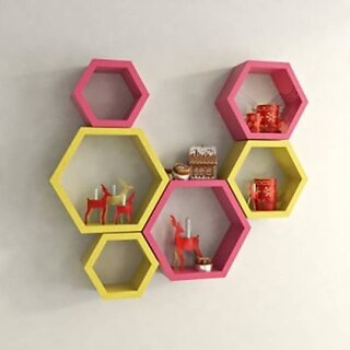                       Onlinecraft Wooden Rack Shelf Wooden Wall Shelf (Number Of Shelves - 6, Multicolor)                                              