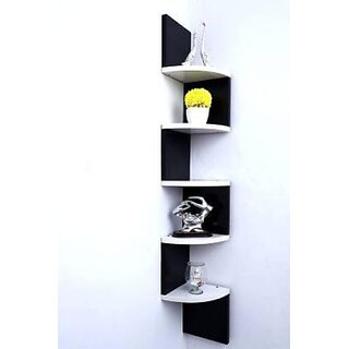                       Onlinecraft Zigzag White , Black Wooden Wall Shelf (Number Of Shelves - 5, Black, White)                                              