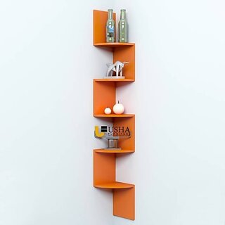                       Onlinecraft Wooden Wall Rack Shelf Wooden Wall Shelf (Number Of Shelves - 5, Orange)                                              