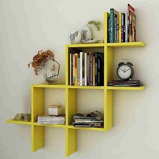                       Onlinecraft Wooden Wall Self New Plus Yellow Wooden Wall Shelf (Number Of Shelves - 3)                                              