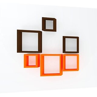 Onlinecraft Bedroom Wall Decor Wooden Wall Shelf (Number Of Shelves - 6, Orange, Brown) Onlinecraft Bedroom Wall Decor Wooden Wall Shelf (Number Of Shelves - 6, Orange, Brown)
