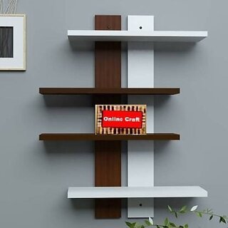                       Onlinecraft Double Patti For Shelf Brown White Wooden Wall Shelf (Number Of Shelves - 4, Brown, White)                                              