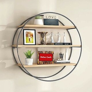                       Onlinecrafts Ch2453 Iron Gol 3 No (Black) Wooden Wall Shelf (Number Of Shelves - 3, Black)                                              