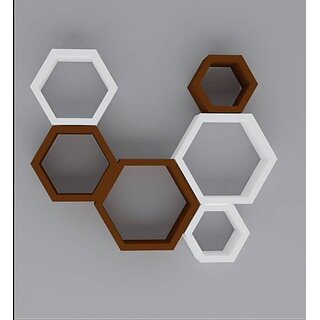                       Onlinecrafts Wooden Wall Shelf Wooden Wall Shelf (Number Of Shelves - 6, White, Brown)                                              