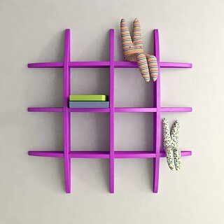                       Onlinecrafts Wooden Wall Shelf Wooden Wall Shelf (Number Of Shelves - 12, Purple)                                              