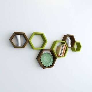Onlinecraft Wooden Book Shelf Wooden Wall Shelf (Number Of Shelves - 6, Green, Brown, Multicolor) Onlinecraft Wooden Book Shelf Wooden Wall Shelf (Number Of Shelves - 6, Green, Brown, Multicolor)