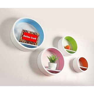                       Onlinecraft Ch2536 Wooden Wall Shelf Round Wala Wooden Wall Shelf (Number Of Shelves - 4, Multicolor)                                              