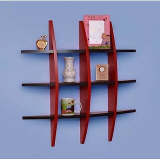                       Onlinecraft Wooden Wall Shelf (Number Of Shelves - 12, Red, Brown)                                              