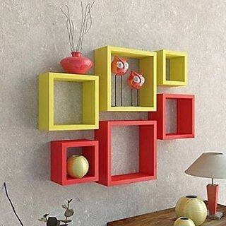Onlinecraft Wooden Wall Shelf (Number Of Shelves - 6, Multicolor) Onlinecraft Wooden Wall Shelf (Number Of Shelves - 6, Multicolor)