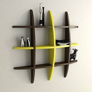                       Onlinecraft Room Wall Decor Wooden Wall Shelf (Number Of Shelves - 12, Brown, Yellow, Multicolor)                                              