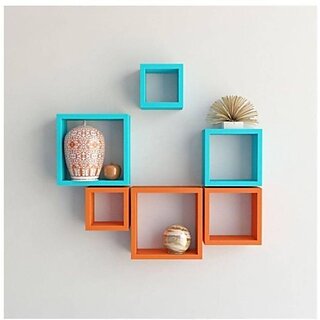                       Onlinecraft Wooden Wall Shelf Wooden Wall Shelf (Number Of Shelves - 6, Blue, Orange)                                              