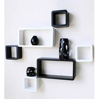                       Onlinecraft Wooden Wall Rack Shelf Wooden Wall Shelf (Number Of Shelves - 6, Black, White, Multicolor)                                              