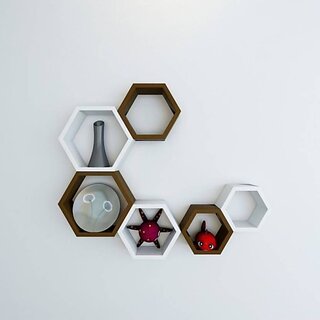 Onlinecrafts Wooden Wall Self Wooden Wall Shelf (Number Of Shelves - 6, Brown, White) Onlinecrafts Wooden Wall Self Wooden Wall Shelf (Number Of Shelves - 6, Brown, White)