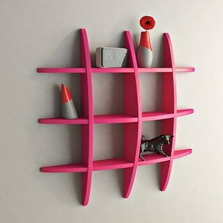                       Onlinecrafts Wooden Wall Shelf Wooden Wall Shelf (Number Of Shelves - 12, Red, Red)                                              