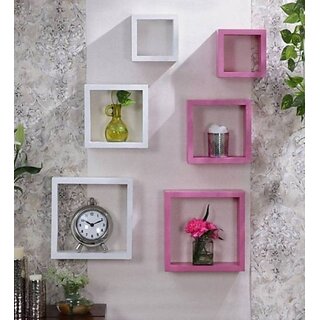 Onlinecraft Wooden Wall Rack Shelf Wooden Wall Shelf (Number Of Shelves - 6, White, Pink, Multicolor) Onlinecraft Wooden Wall Rack Shelf Wooden Wall Shelf (Number Of Shelves - 6, White, Pink, Multicolor)