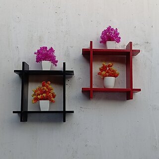                       Onlinecraft Wooden Wall Shelf (Number Of Shelves - 4, Black, Red)                                              
