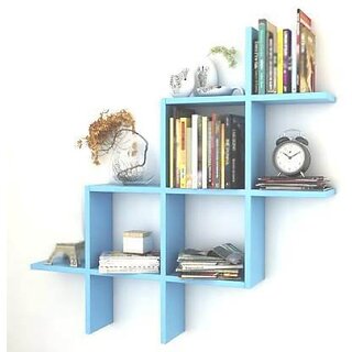                       Onlinecraft Ch2812 Wooden Wall Shelf Round Wala Wooden Wall Shelf (Number Of Shelves - 3, Blue)                                              