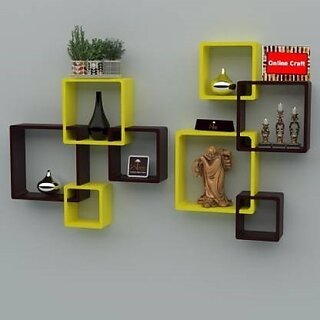                       Onlinecraft Wooden Wall Shelf (Number Of Shelves - 8, Red)                                              