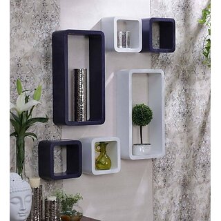                       Onlinecraft Wooden Wall Shelf Wooden Wall Shelf (Number Of Shelves - 6, White, Blue)                                              