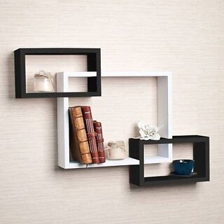                       Onlinecraft Ch2739 Wooden Wall Shelf 3 Attach ( White,Black) Wooden Wall Shelf (Number Of Shelves - 3, White, Black)                                              