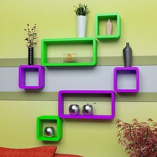                       Onlinecraft Ch611 Wooden Wall Shelf 6 Ka Set ( Purple,Green) Wooden Wall Shelf (Number Of Shelves - 6, Purple, Green)                                              
