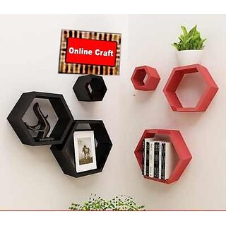 Onlinecraft 2614 Wooden Wall Shelf (Number Of Shelves - 6, Black, Red) Onlinecraft 2614 Wooden Wall Shelf (Number Of Shelves - 6, Black, Red)
