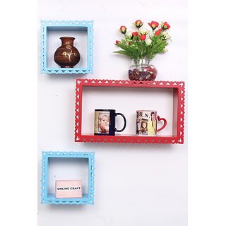 Onlinecrafts Wooden Wall Shelf Wooden Wall Shelf (Number Of Shelves - 3, Blue, Red) Onlinecrafts Wooden Wall Shelf Wooden Wall Shelf (Number Of Shelves - 3, Blue, Red)