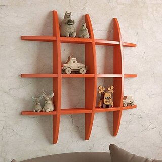                       Onlinecrafts Wooden Wall Shelf Wooden Wall Shelf (Number Of Shelves - 12, Orange)                                              