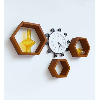                       Onlinecraft Wooden Wall Shelf (Number Of Shelves - 3, Brown)                                              