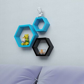 Onlinecraft Wooden Wall Decor Wooden Wall Shelf (Number Of Shelves - 3, Black, Blue, Multicolor) Onlinecraft Wooden Wall Decor Wooden Wall Shelf (Number Of Shelves - 3, Black, Blue, Multicolor)
