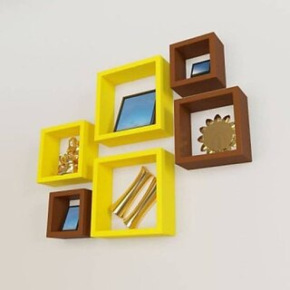 Onlinecraft Wooden Wall Decor Wooden Wall Shelf (Number Of Shelves - 6, Brown, Yellow, Multicolor) Onlinecraft Wooden Wall Decor Wooden Wall Shelf (Number Of Shelves - 6, Brown, Yellow, Multicolor)