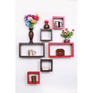 Onlinecrafts Wooden Wall Rshelf Wooden Wall Shelf (Number Of Shelves - 6, Red, Brown) Onlinecrafts Wooden Wall Rshelf Wooden Wall Shelf (Number Of Shelves - 6, Red, Brown)