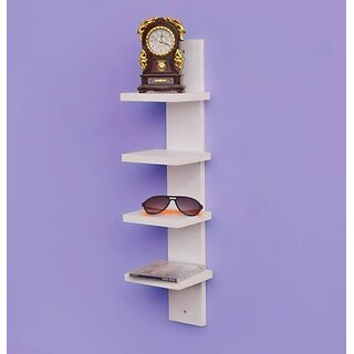                       Onlinecrafts Wooden Wall Shelf Wooden Wall Shelf (Number Of Shelves - 4, White)                                              