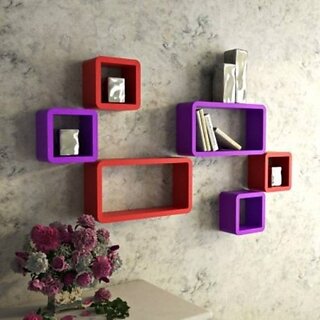                       Onlinecraft Wooden Wall Shelf Wooden Wall Shelf (Number Of Shelves - 6, White, Red, Multicolor)                                              