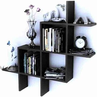                       Onlinecraft New Plus Wooden Wall Shelf (Number Of Shelves - 3, Black)                                              