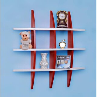                       Onlinecraft Wooden Wall Shelf Wooden Wall Shelf (Number Of Shelves - 12, Red, White, Multicolor)                                              