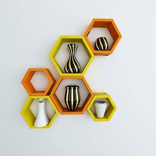 Onlinecraft Wooden Rack Shelf Wooden Wall Shelf (Number Of Shelves - 6, Orange) Onlinecraft Wooden Rack Shelf Wooden Wall Shelf (Number Of Shelves - 6, Orange)